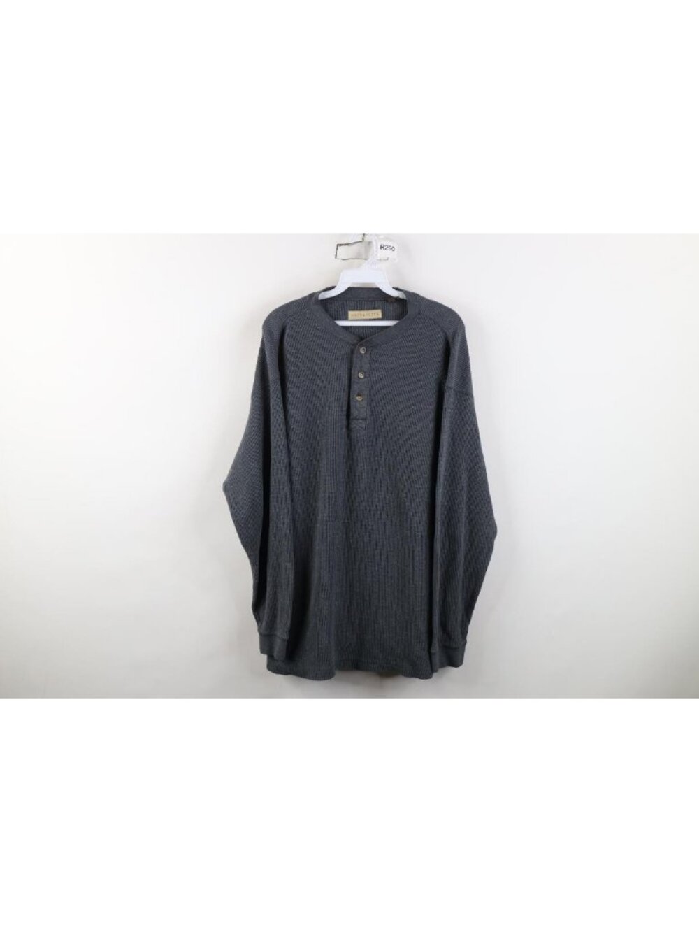 Vtg 90s Blank Thermal Waffle Knit Henley T-Shirt Mens Size XL Gray Long Sleeve